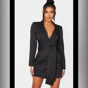PrettyLittleThing Black Asymmetrical Wrap Dress